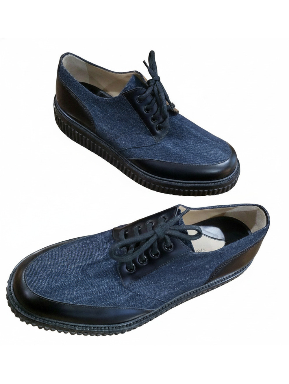 Paul Andrew Blue Cotton Denim Black Leather Ethan Oxford Mens Shoes 42 9 $795